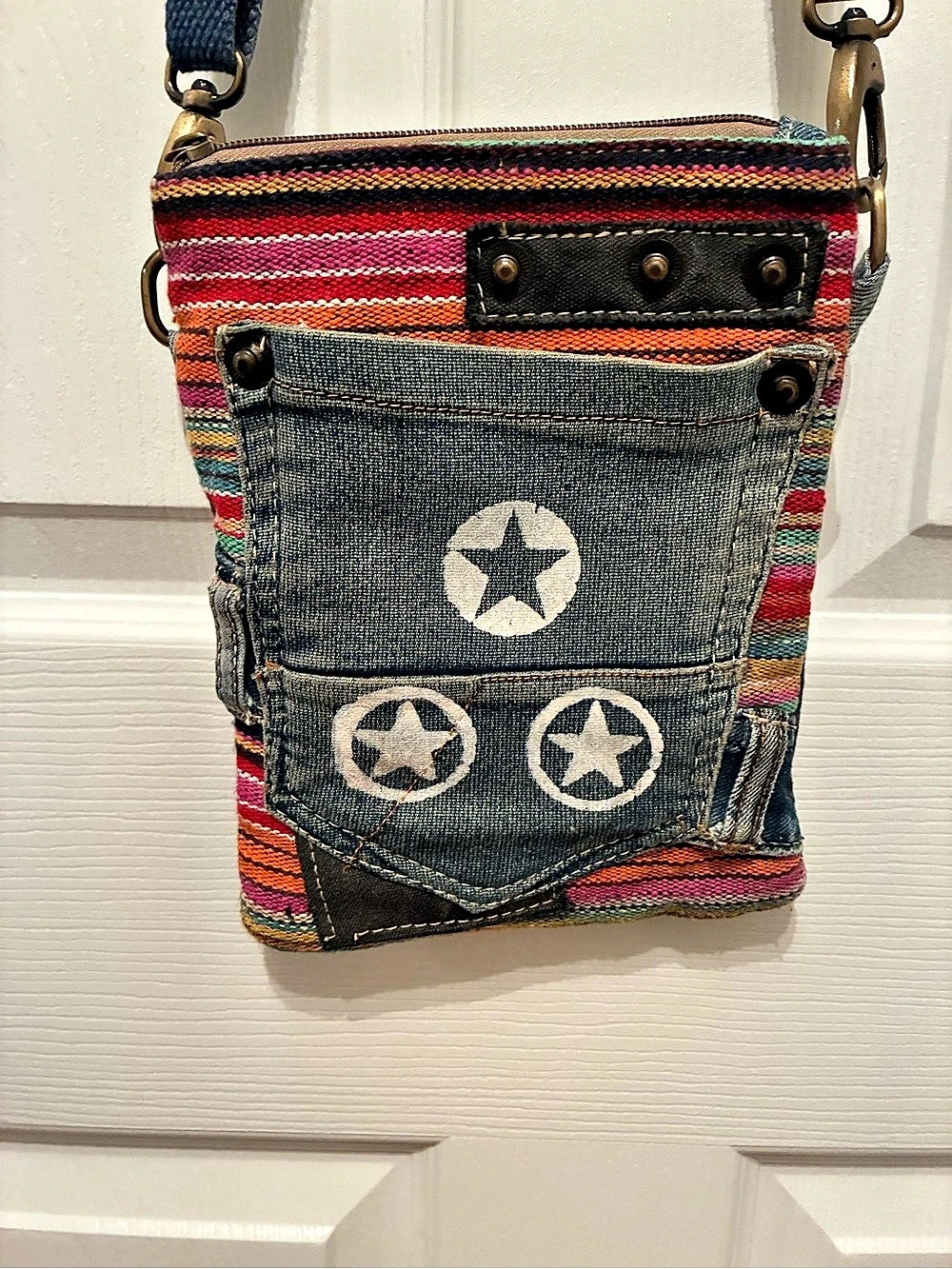 Travelt Striped Denim Crossbody Bag
